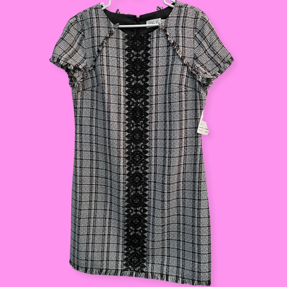 Eliza J black & white tweed plaid work dress